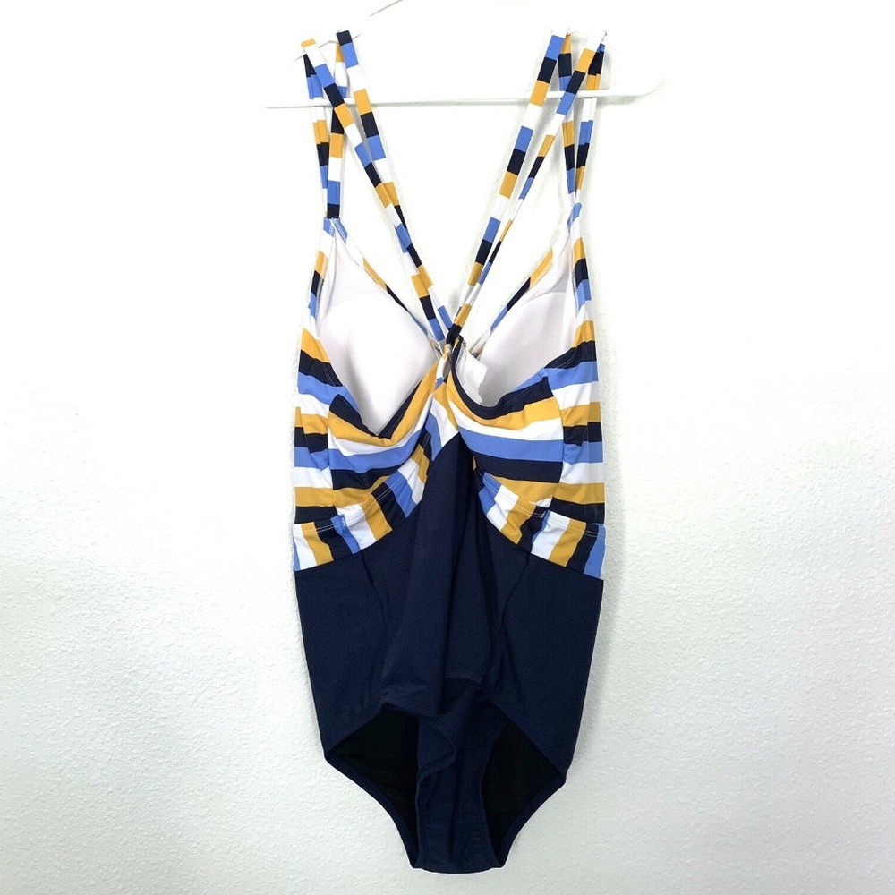 Kona Sol Blue Striped Strappy One Piece Swimsuit - Picture 6 of 9